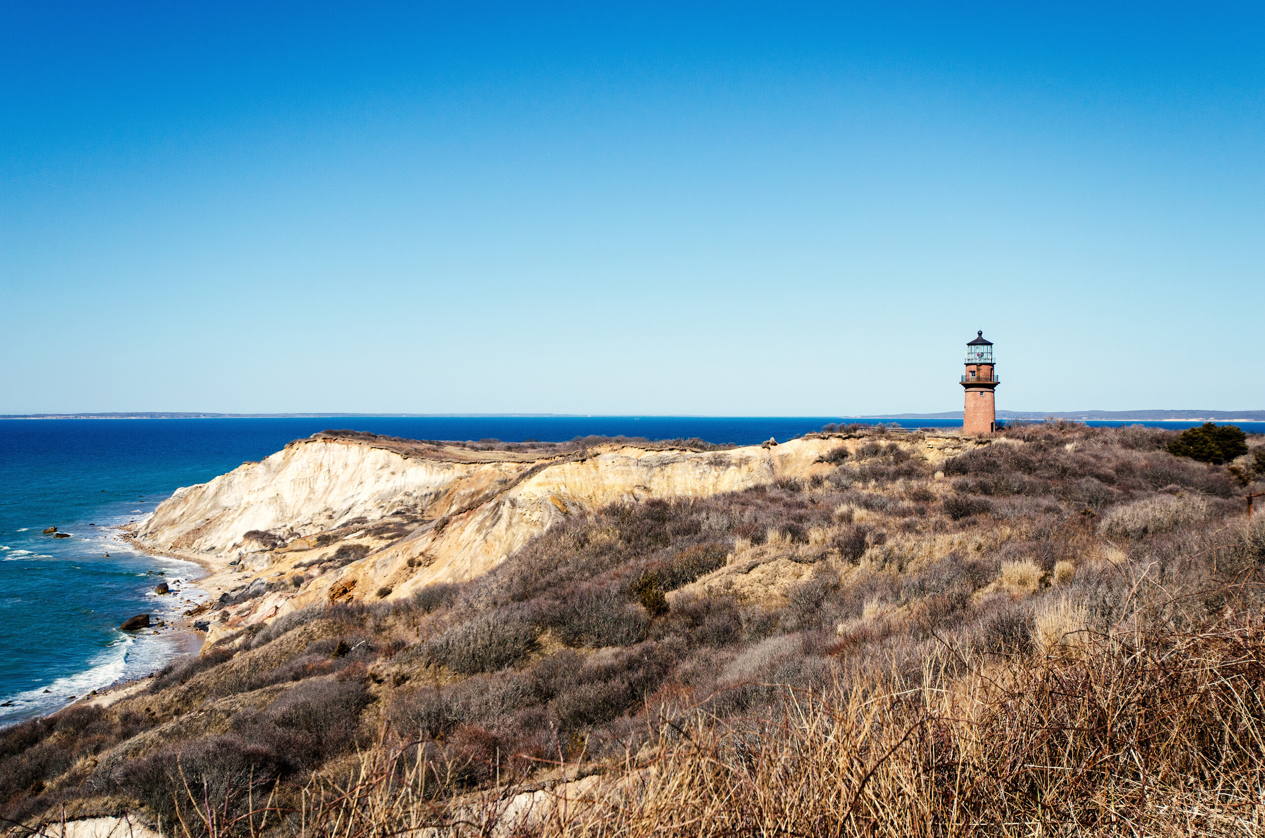 The Gay Head Lighthouse on the Aquinnah clay cliffs at first light
